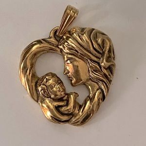 Vintage Avon Mother Child Heart Gold Tone Pendant